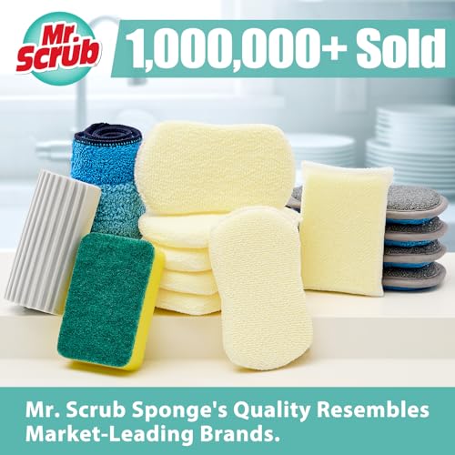 Mr. Scrub Sponges Kitchen Scrub Dish Sponge Scouring Pad, 24 Pack Cleaning Brush Scrubber Supplies for Soap, Dishwashing Dinnerware Sets Pan Pot Glass Dishwasher Sink Bathroom Towels Cloth Rags Holder - size: 24 Pack