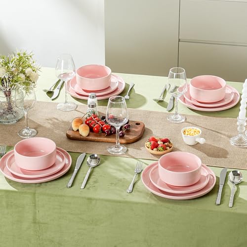 Ceramic Salad Plates Set, 8 Inch, Set of 4, Elegant Pink | Stoneware, Dishwasher & Microwave Safe, Small Dinner Plates, For Cake, Fruits, Waffle, Pasta, Salad - color: Pink, size: Salad Plates Set (4PCS)
