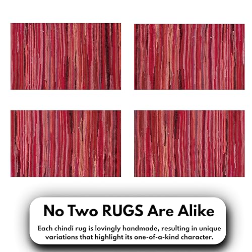 Chindi Woven Rug 2x3 Feet - Red | Cotton Throw Rugs for Kitchen, Entryway, Easy Care Small Boho Mat - color: Red, size: 2 x 3 feet