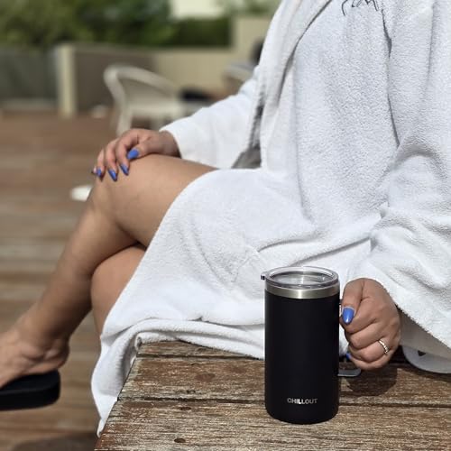 CHILLOUT LIFE Stainless Steel 20 oz Vacuum Insulated Coffee Mug with Handle and Lid, Large Thermal Camping Coffee Mug Cup with Durable Sliding Lid for Men & Women, Keeps your Beverages Hot/Cold - color: Black, size: 20 Ounces