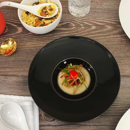 Ceramics Rimmed Soup Bowls 8.6 oz, Black 11 inch Exquisite small soup plate Set of 4, Pasta plates With Rim is the best choice for hotels, kitchens, fine restaurants and gourmets - color: Black, size: 11 Inch-8.6 oz