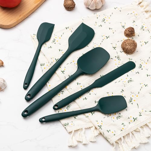 Silicone Spatula Set,5 Piece Food Grade Rubber Spatulas,Dark Green | Spatulas Silicone Heat Resistant for Baking,Cooking,and Mixing High Heat Resistant Non Stick Dishwasher Safe BPA-Free - color: Dark Green