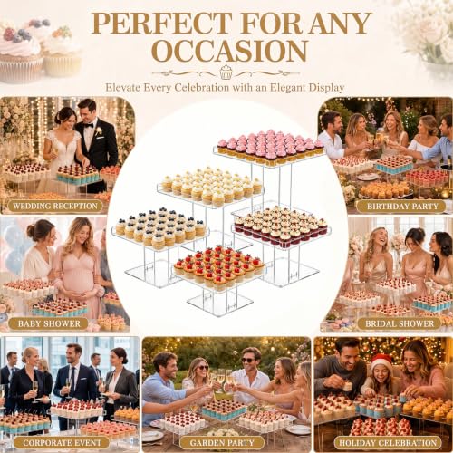 Ripeng 5 Tiered Large Dessert Table Display Set 10, 10.5, 11, 11.5, 12 Inch Buffet Riser Clear Acrylic Dessert Cupcake Stand Riser Bulk 5 Size Party Stand Food Treat Cookie Platter Pastry Serving Tray - size: 10,10.5, 11, 11.5, 12 Inch