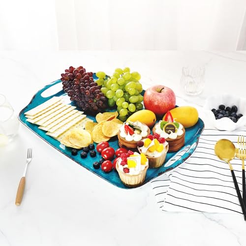 TP Melamine Serving Trays with Handles, 19" x 12", Set of 2, Retro Teal | Large Rectangular Trays, Serving platters, Turkey and Party Serving, Lightweight, Break-resistant - color: Retro Teal, size: 19" x 12"