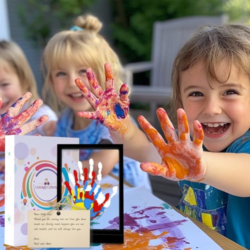 CHERRY CHEERS Family Handprint Kit with Light, Handprint Keepsake Frame, Wooden Led Light, Easy Install, No Need Screw etc, Non-Toxic Paints (Black) - color: Black