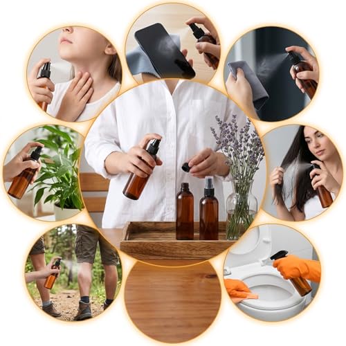 Fumusae 26 Pcs 8 oz Spray Bottles Fine Mist Cleaning Bottles, Amber Empty Plastic Travel Sprayer, Refillable Liquid Containers for Liquid Hair Oil Shampoo Lotion (8 oz,Amber)