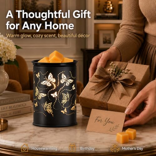 Metal Wax Melt Warmer Electric Candle Fragrance Burner | Oil Burner 2 in 1,Gifts for Women,Mother's Day,for Home Office Bedroom,Butterfly Decorations - style: butterfly