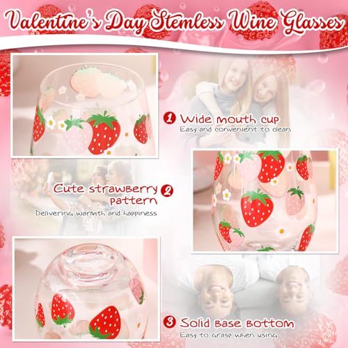 Sliner 2 Pack 17oz Strawberry Stemless Wine Glasses for Women Strawberry Cups Colorful Conversation Drinking Glass for Gift Birthday Party Supplies Graduation Gifts Theme Events - style: Strawberry