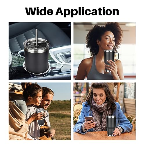 20 oz Tumbler with Handle, Stainless Steel Insulated Tumbler with Lid and Straw, Double Wall Vacuum Coffee Mug Tumbler, Insulated Coffee Thermal Cup for Cold and Hot (Black) - color: Black, size: 20 Ounces