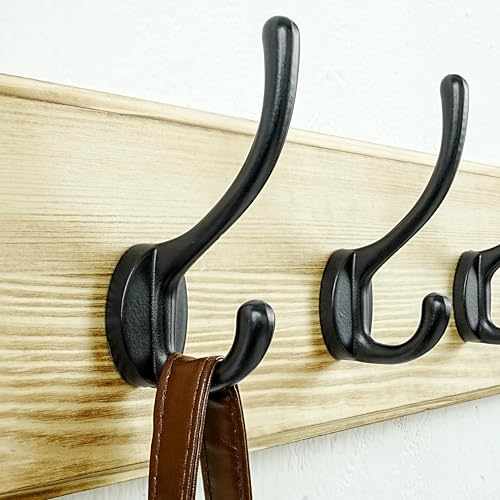 Coat Rack Wall: Patented, Heavy-Duty, 5-Double-Hooks Wooden Wall Mounted Coat Rack Coat Hanger Hook Rail for Winter Coats Hat Jacket Clothing, Light Brown - color: Light Brown & Black, size: L=17.4" (1pcs)