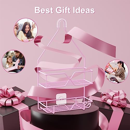 TreeLen Pink Shower Caddy Over Shower Head, Pink Bathroom Accessories, Gift for Girlfriend, Wife, Little Girl - color: Pink