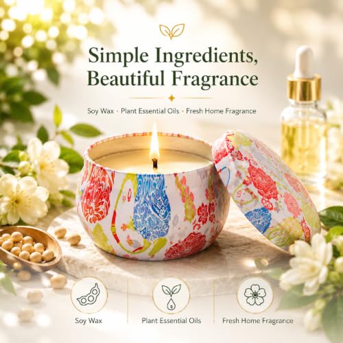 6 Pack Scented Candles Gift Set for Women, Soy Wax Tin Candles, 4 oz Each, 6 Fresh Botanical Scents, Up to 180 Hr Total Burn, Birthday Housewarming Thank You Gifts - size: Large 6-Candle Set (Summer)