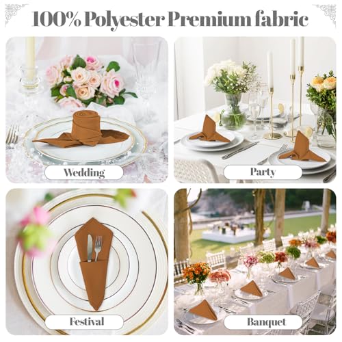 PLOYMONO Gold Brown Cloth Napkins - 8 Pack 17"x17" Polyester Dinner Napkins | Heavy Duty 180 GSM Cloth Napkins with Hemmed Edges - Great for Restaurants, Weddings, Parties, Banquets Dinner - color: Gold Brown