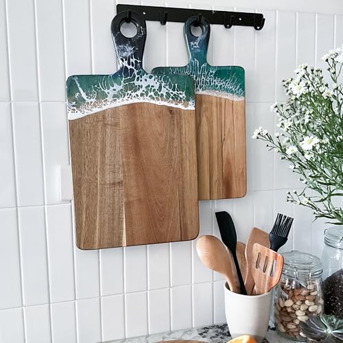 Acacia Wood Serving Board with Handle, 18.1" x 9.8", Dual-Sided Resin Art Tray for Display & Prep, Handcrafted Cutting Board, Includes Stand & Loofah, Christmas Housewarming Gift (Rectangular) - color: Rectangular Cutting Board, size: 18.1" x 9.8" x 0.7"