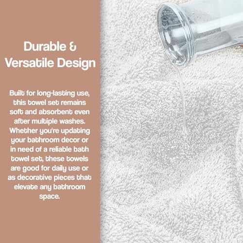 Zahari Home 3 Piece Laced Towel Set - Stylish Soft Plush Cotton Towels with Hand Towel & Washcloth - Highly Absorbent Towels for Bathroom, Gym, Hotel & Spa (Crochet White) - color: Crochet-white