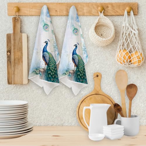 2 Pcs Super Soft Modern Blue Peacock Kitchen Towels, Exotic Animal Farmhouse Beautiful Bird Feather Bath Towels, Gift for Women Friend Coworker Sister Christmas Birthday Housewarming Gifts - color: Multicolor 360