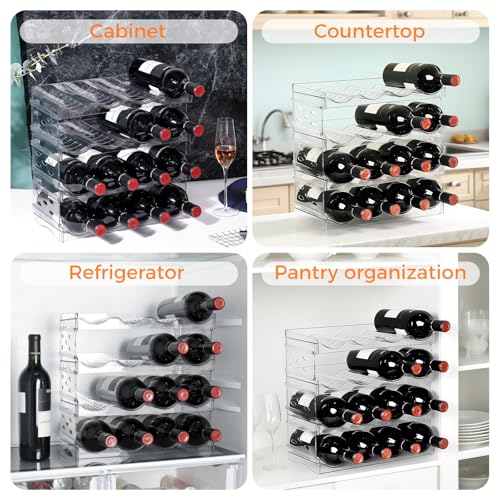 BoxedHome Plastic Water Bottle Organizer and Wine Rack Storage Holder for Inside Cabinet, Kitchen Countertop, Table Top, Pantry, Bars, Cabinets, Fridge - Clear (4 Tier 16 Containers) - size: 4Tier 16Bottles