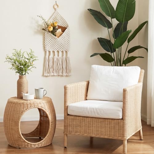 2 Pack Boho Mail Holder for Wall, Handwoven Mail Organizer with Hooks, Cotton Rope Hanging Basket for Letters, Keys and Small Items for Entryway Home Office Hallway Decor, White