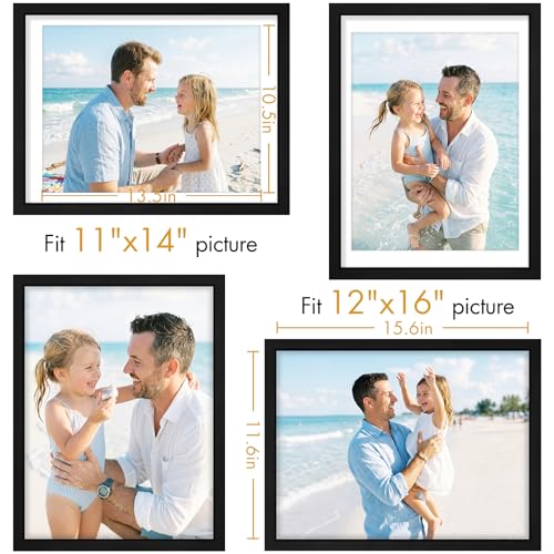 Vittanly Solid Wood 12x16 Picture Frames Set of 4, Black | 11x14 Picture Frame with Mat, Gallery Wall Frame Set, 12 x 16 Frame for Wall Hanging, Family, Pet, Christmas - color: Black, size: 12x16