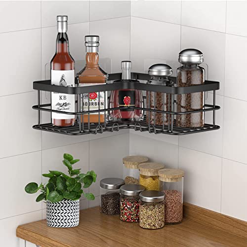 Corner Shower Caddy, 4-Pack Adhesive Shower Shelves with Soap Holder No Drilling, Rustproof Bathroom Shower Organizer Storage, Black