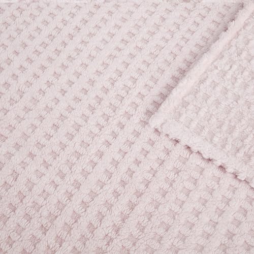 Soft Cozy Fuzzy Fleece Queen Size Blanket, Waffle Light Pink, 90x90 Inches – Lightweight, Fluffy, and Warm 3D Jacquard All-Season Blanket for Bed, Couch, Sofa, Camping, and Travel - color: Waffle Light Pink, size: Queen (90" x 90")
