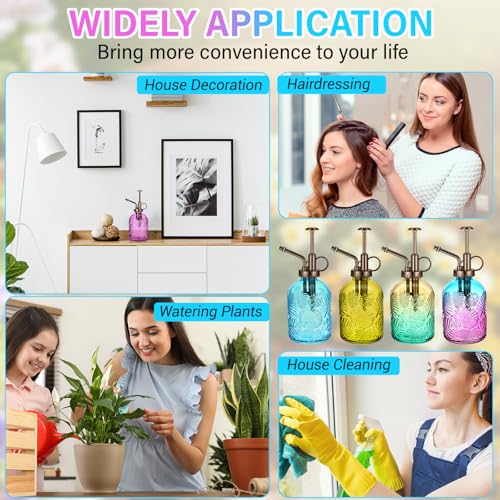 Sliner 6 Pack Glass Plant Mister Spray Bottles 7.7" Tall Glass Water Spray Bottle 12.2 oz Hand Pump Sprayer Fine Mist Watering Can with One Hand Top Pump for Indoor & Outdoor Houseplants (Bronze) - color: Bronze