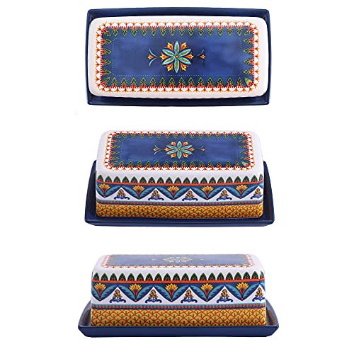 Bico Havana Ceramic Butter Dish with Lid, Wide Butter Keeper for Counter, Kitchen Countertop, Microwave and Dishwasher Safe - color: Havana