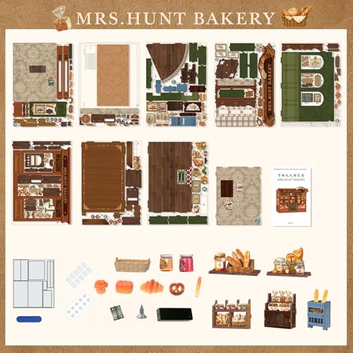 DIY Miniature House Kit - Book Nook Bakery | 3D Wooden Puzzles for Adults Bookshelf Mini Building Gifts for Women (MRS.Hunt Bakery) - style: MRS.Hunt Bakery
