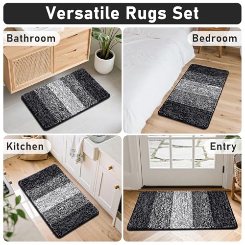Bsmathom Bathroom Rug Set 4 Piece, Plush Microfiber Bath Mat, Black | Super Water Absorbent, Non Slip Machine Washable Bath Rug Sets with Toilet Lid Cover and U-shaped Contour Toilet Mat - color: Black, size: 18"x26"+20"x31"+U20"x24"+Cover19"x21"