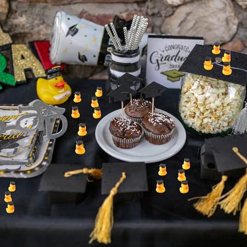 JUNEBRUSHS Graduation Table Decorations, 50 Pcs Mini Resin Ducks Tiny Graduation Cap Duck Yellow Grad Ornaments for Grad Party Favors Crafts - style: Duck Style