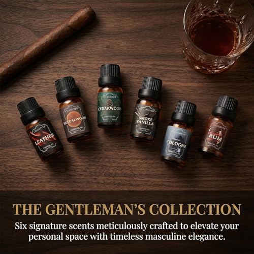 Men Essential Oils Set for Diffusers for Home 6 x 10 ml | Aromatherapy Gift,Premium Scented Oils for Diffusers - Leather,Sandalwood,Cedarwood,Smoke Vanilla,Cologne,Rum - color: Brown