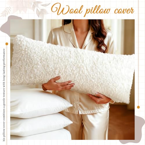 Frienda 14x36 Boucle Lumbar Pillow Cover Cream White Faux Wool Decorative Pillow Cover with Hidden Zipper Soft Textured Long Lumbar Pillowcase for Couch Sofa Bed Modern Home Decor