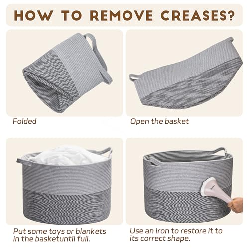 XXXLarge Woven Cotton Rope Basket (21.7" x 13.8") 90L – Blanket Basket for Living Room, Laundry Hamper, Baby Laundry Hamper, Toy Storage, Pillows & Cushions Organizer (Mixed Grey) - color: Mixed Gray