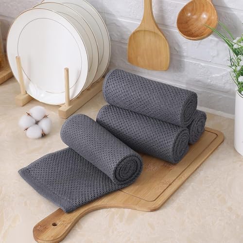 Kitinjoy 100% Cotton Waffle 12-Pack Kitchen Towels, 13" x 28", Dark Grey | Super Soft, Ultra-Absorbent, Fast Drying, lightweight, Quick Drying Kitchen Hand Towels - color: Dark Grey, size: 13 x 28 - 12 Pack