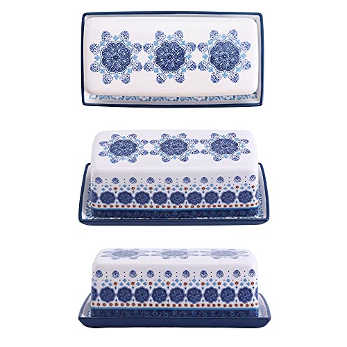 Bico Blue Talavera Ceramic Butter Dish with Lid, Wide Butter Keeper for Counter, Kitchen Countertop, Microwave and Dishwasher Safe - color: Blue Talavera