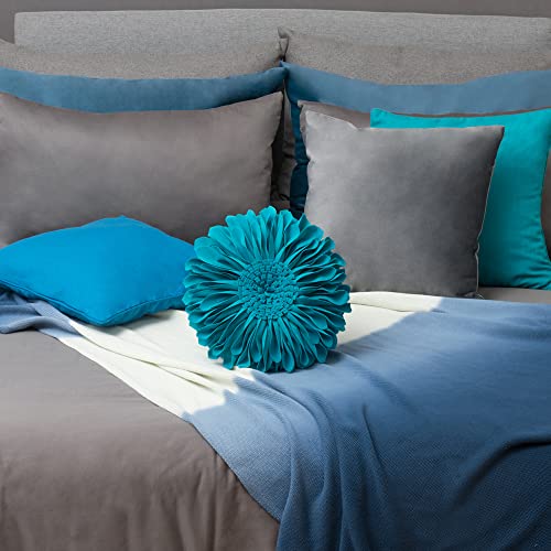 JWH 3D Flowers Throw Pillow Cover Decorative Sunflower Shaped Accent Handmade Floral Pillowcase Round Cushion with Insert for Couch Bed Chair 12 Inch Blue Green