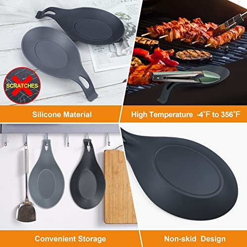 Spoon Rest for Stove Top, 3 Pack Small Silicone Spoon Holder for Kitchen Counter, Coffee Spoon Rest, Heat Resistant Cooking Spoon Holder Perfect Kitchen Gadgets - color: Gray