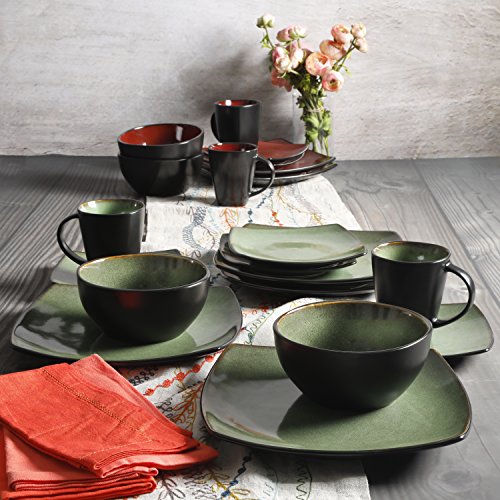 Gibson Elite Soho Lounge 16 Piece Dinnerware Set, Green - color: Green (Soho Lounge), size: Service for 4 (16pcs)