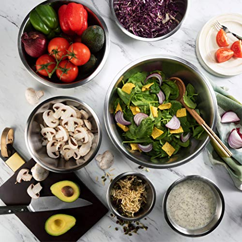 FineDine Stainless Steel Mixing Bowls Set, 6-Piece Metal Bowls | Stainless steel bowls, nesting design saves space, dishwasher safe, prep bowls, baking bowls, cooking bowls - size: 6 Pack