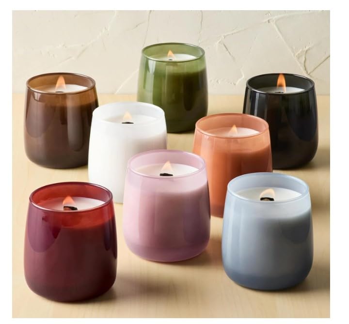 YR BH&G – Luxury Scented Candle, Warm Leathered Amber, 14.5 oz Wooden Wick Jar