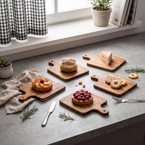 6 Pcs Mini Charcuterie Boards with Handle 5 x 7 Inch Small Wood Square Cutting Board Serving Plate Kitchen Wood Tray Square Pizza Peel Paddle for Baking Bread Cake Fruit Vegetables Meat - style: Square
