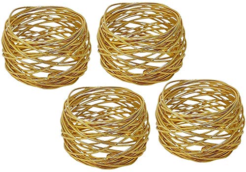 ARN Crafts Golden Round Mesh Napkin Rings- for Weddings Dinner Parties or Every Day Use (Gold Mesh Napkin Rings- Set 12)