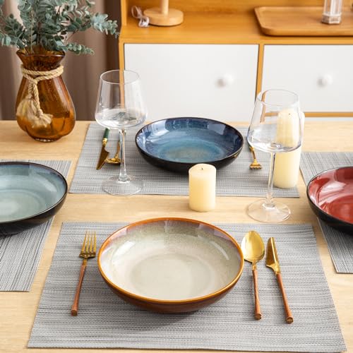 LERATIO Large Pasta Bowls,38oz Ceramic Pasta Bowls,9.0" Reactive Glaze Pasta Bowl Set of 6,Microwave & Dishwasher,Oven Safe,Wide Serving Bowls for Salad,Pasta,Fruit,Scratch Resistant-Colorful | Reactive Glaze Serving Bowls Set,Wide Bowl for Pasta,Salad,Fr