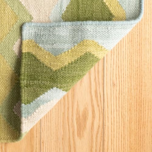 Dash & Albert Safety Net Green Geometric Handwoven Wool Rug, 5'x8' | Green Handwoven Wool Rug, , / Geometric Pattern - color: Green, size: 5' x 8' (Rectangular)