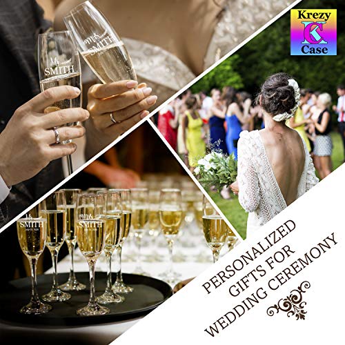 Mr and Mrs Wedding Toasting Champagne Flutes, Set of 2, Laser engraved Tosting Flutes Engraved Personalized Glasses for Bride and Groom - color: Wedding-13, style: Only Glasses