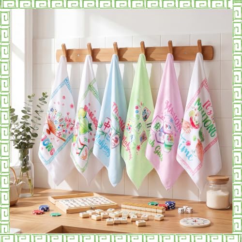 Redbaker 6 Pcs Mahjong Kitchen Towels Mahjong Gifts Bulk | Pink Blue Green Cocktail Absorbent Dish Tea Towels for Gatherings Games Bridal Showers Kitchen Housewarming Gifts, 14 x 21'' - style: Mahjong