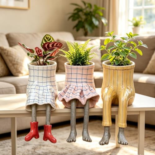 DOLSAO Leggy Pot Funny Planter Set, 3 Pack Resin Hanging Leg Flower Pots, Sculpture Fun Unique Carved Cute Skirt Shape Suitable for Modern Indoor Outdoor Plant Lovers Succulents Bonsai Desktop Decor