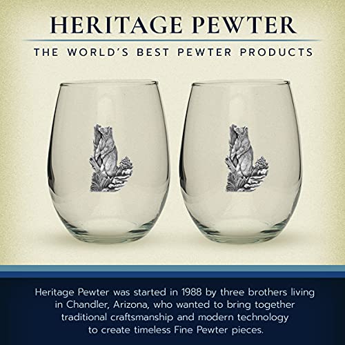 Heritage Pewter Black Bear Stemless Glass Goblets – Set of 2 | 15 OZ Goblet Wine Glasses | Expertly Crafted Pewter Glass - style: Black Bear