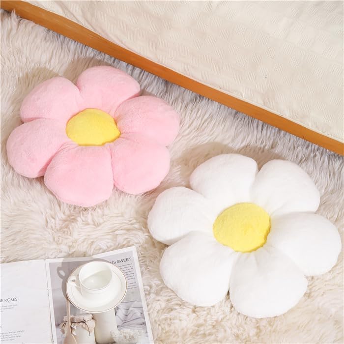 KUCCO Sage Green Flower Pillow, Daisy Shaped Throw Pillow, 17.7 Inch | Soft Plush Sage Green Flower Pillow, Floral Seating Cushion, Cute Floor Pillow for Bedroom, Living Room - color: Green