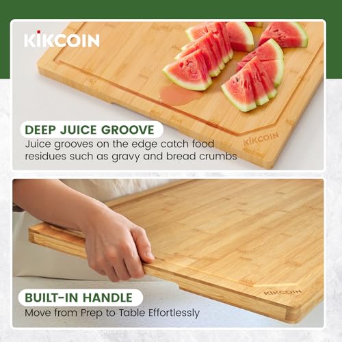 Kikcoin 36”×24” Bamboo Cutting Boards for Kitchen, Heavy Duty Wooden Cutting Boards, Healthy Extra Large Chopping Boards with Deep Juice Groove and Handle, Oversized Stove Top Cover, Natural - color: Natural, size: 36"L x 24"W